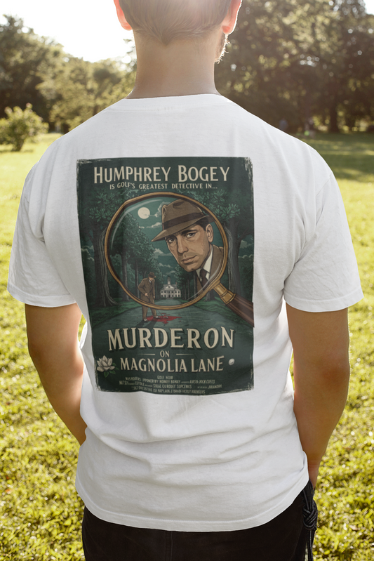 MURDER ON MAGNOLIA LANE T-Shirt - Starring HUMPHREY BOGEY- Golf Noir Signature Apparel