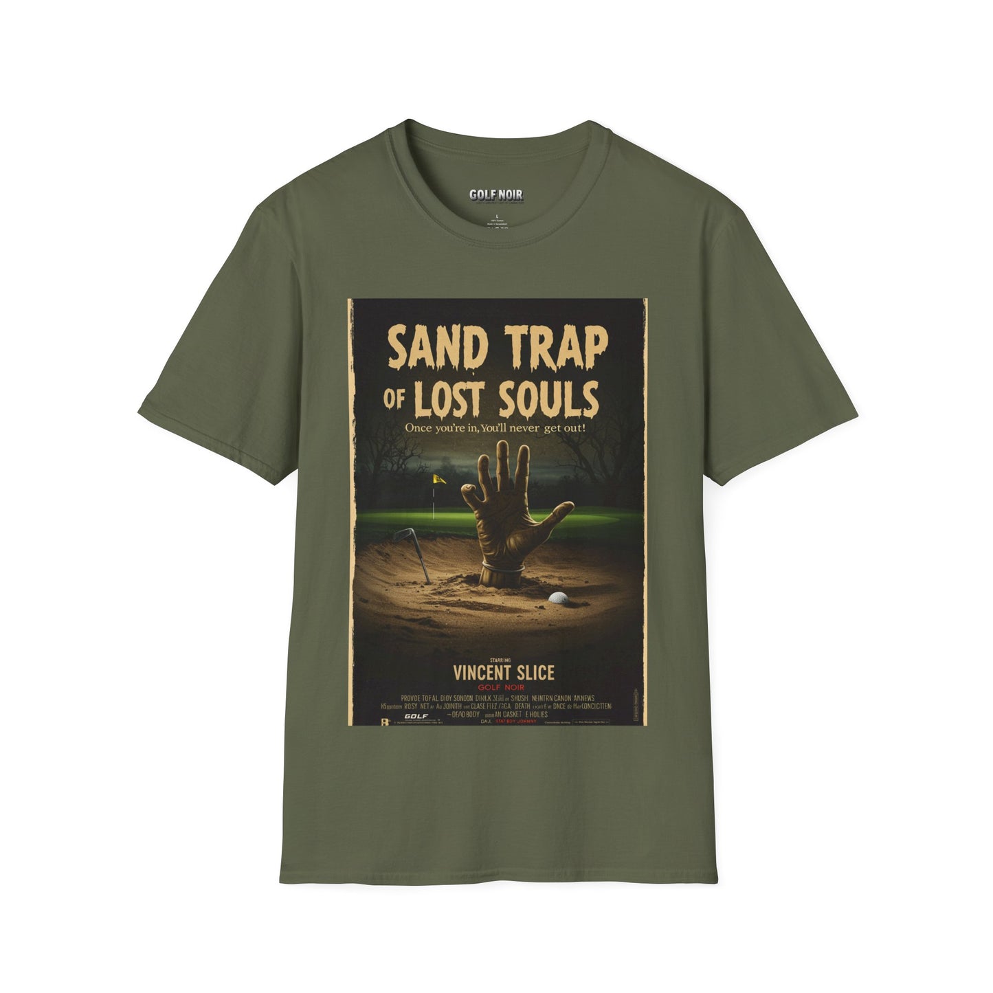 SAND TRAP OF LOST SOULS T-Shirt - Starring VINCENT SLICE - Golf Noir Signature Apparel
