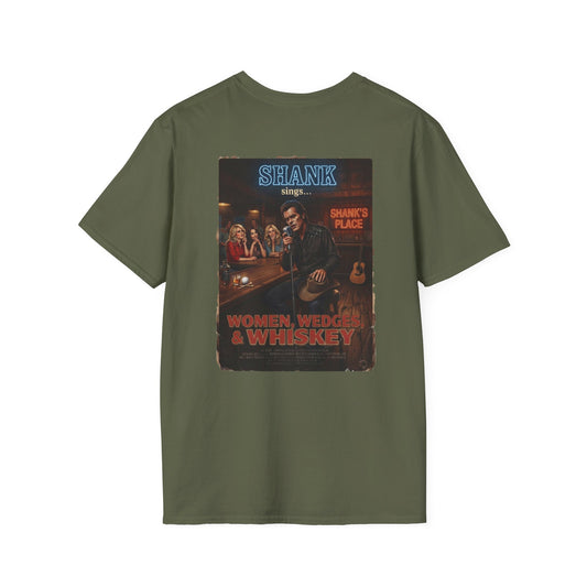 WOMEN, WEDGES, & WHISKEY GOLF NOIR T-Shirt - Starring SHANK WILLIAMS