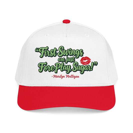 "First Swings are just Fore Play, Sugar!" Baseball Cap - Golf Noir Marilyn Mulligan Statement Headwear