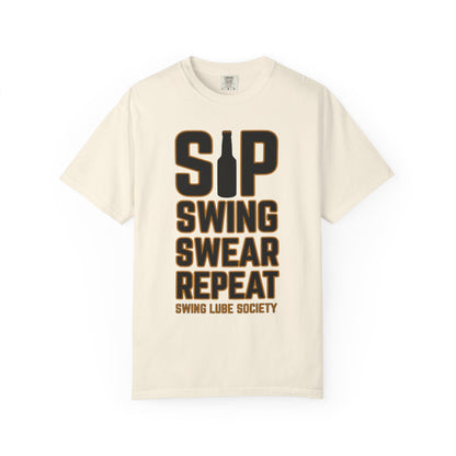 Sip Swing Swear Repeat T‑Shirt — Swing Lube Society Signature Apparel