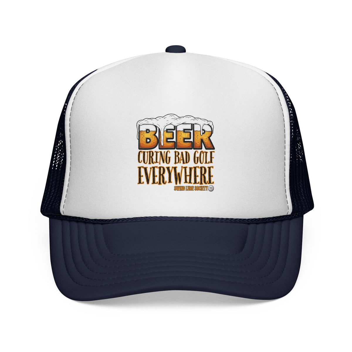 Beer Curing Bad Golf Everywhere Trucker Cap — Swing Lube Society Headwear