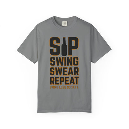 Sip Swing Swear Repeat T‑Shirt — Swing Lube Society Signature Apparel
