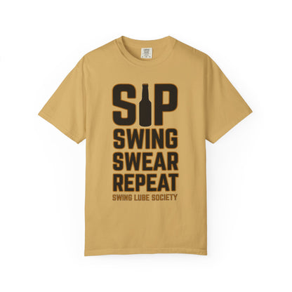 Sip Swing Swear Repeat T‑Shirt — Swing Lube Society Signature Apparel