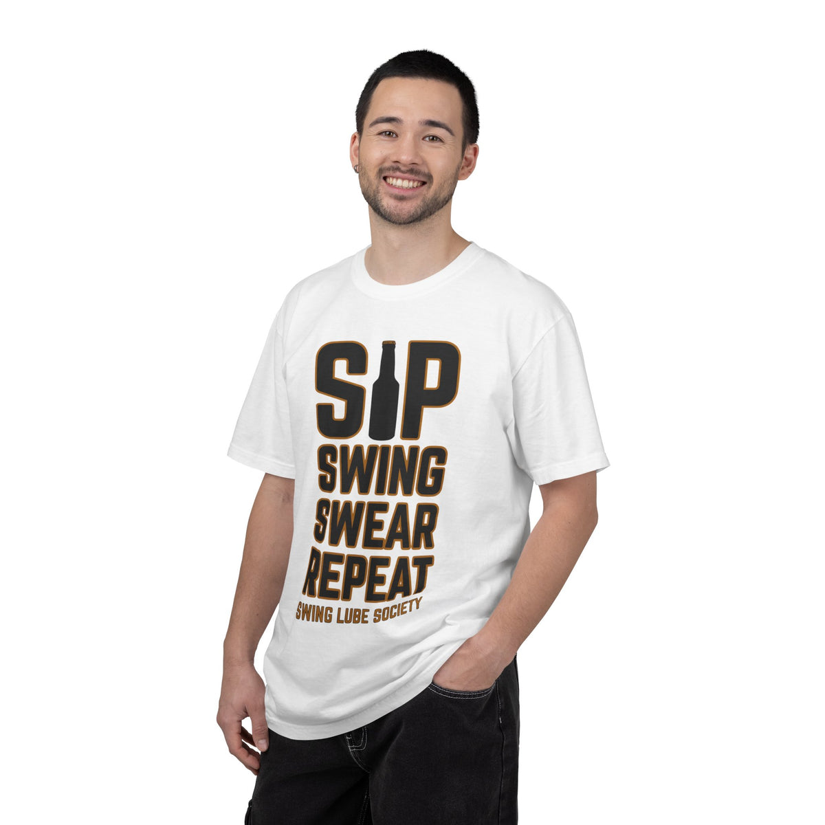 Sip Swing Swear Repeat T‑Shirt — Swing Lube Society Signature Apparel