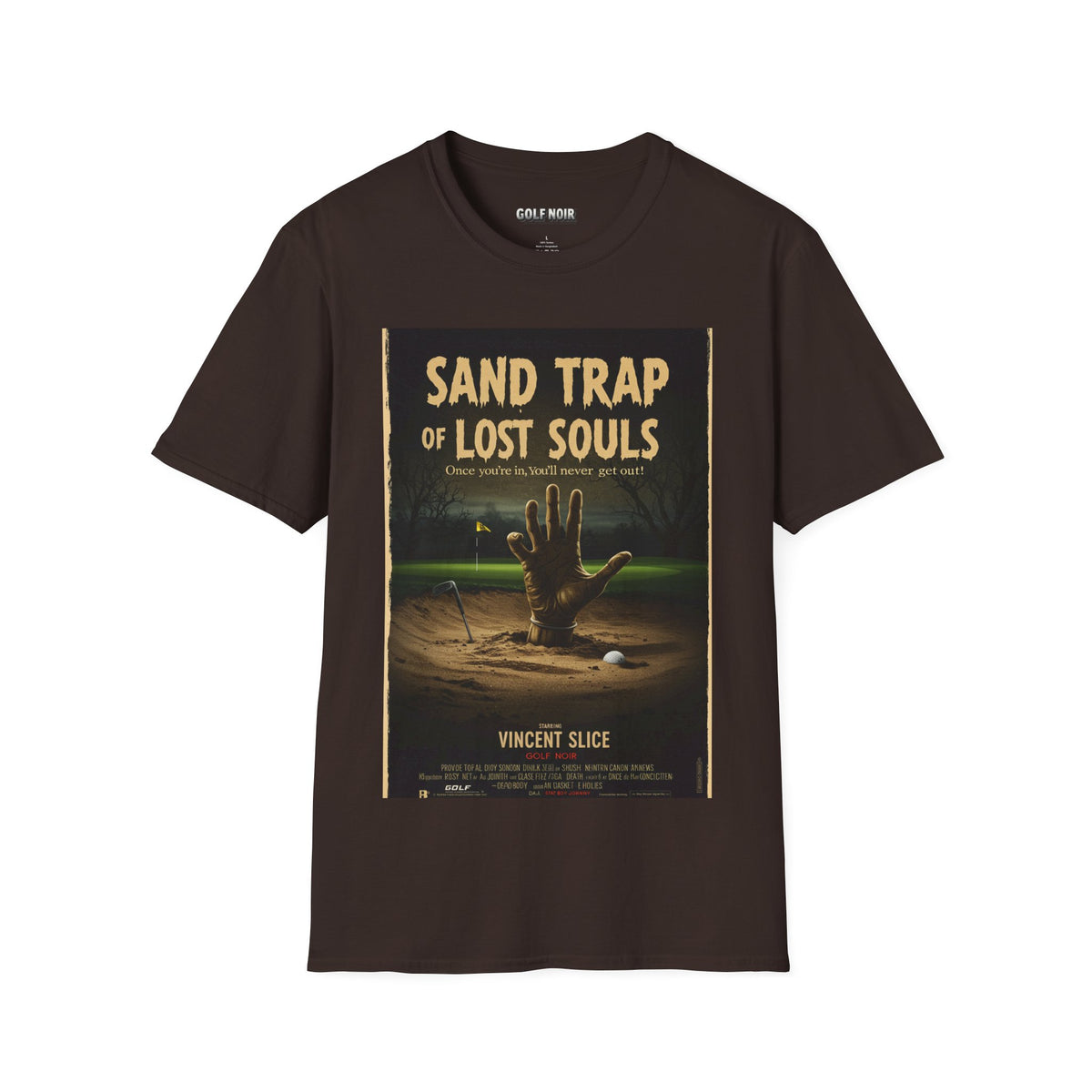 SAND TRAP OF LOST SOULS T-Shirt - Starring VINCENT SLICE - Golf Noir Signature Apparel