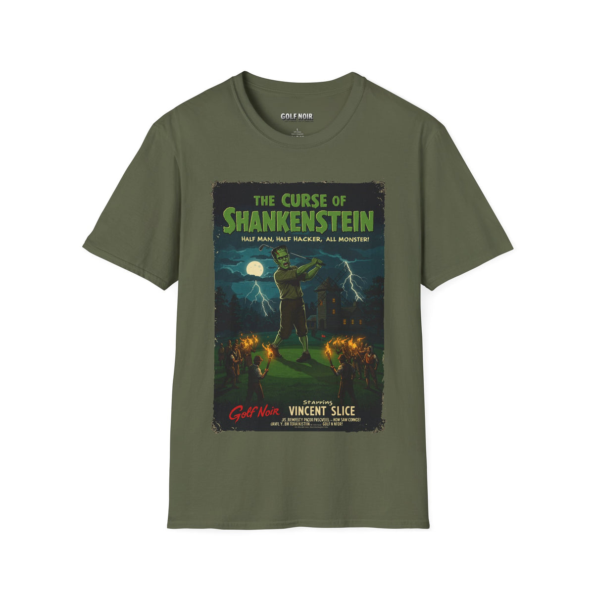 THE CURSE OF SHANKENSTEIN T-Shirt - Starring VINCENT SLICE - Golf Noir Signature Apparel