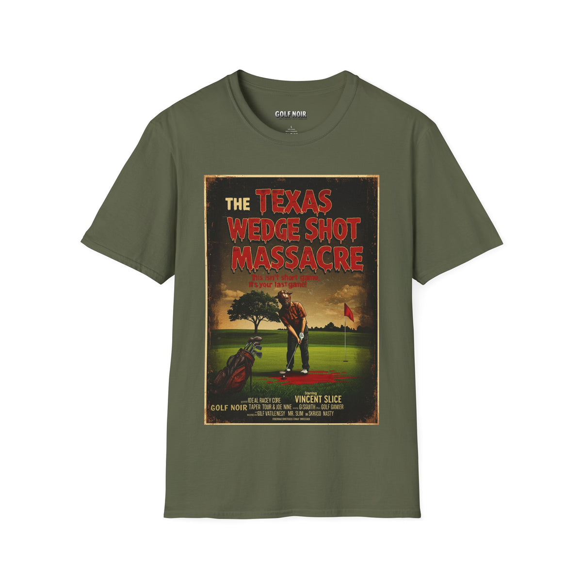 THE TEXAS WEDGE SHOT MASSACRE T-Shirt - Starring VINCENT SLICE- Golf Noir Signature Apparel