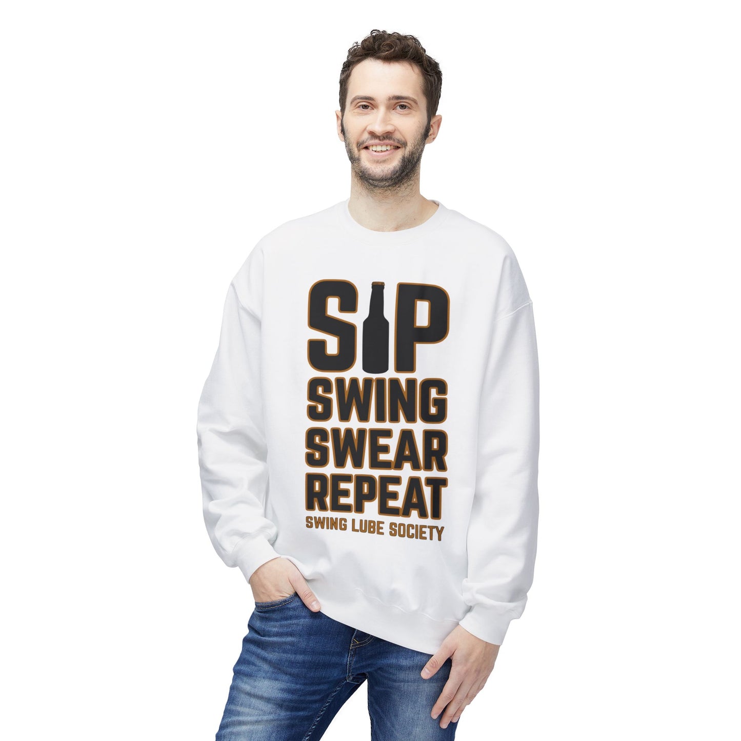 Sip Swing Swear Repeat Crewneck Sweatshirt - Swing Lube Society Signature Apparel