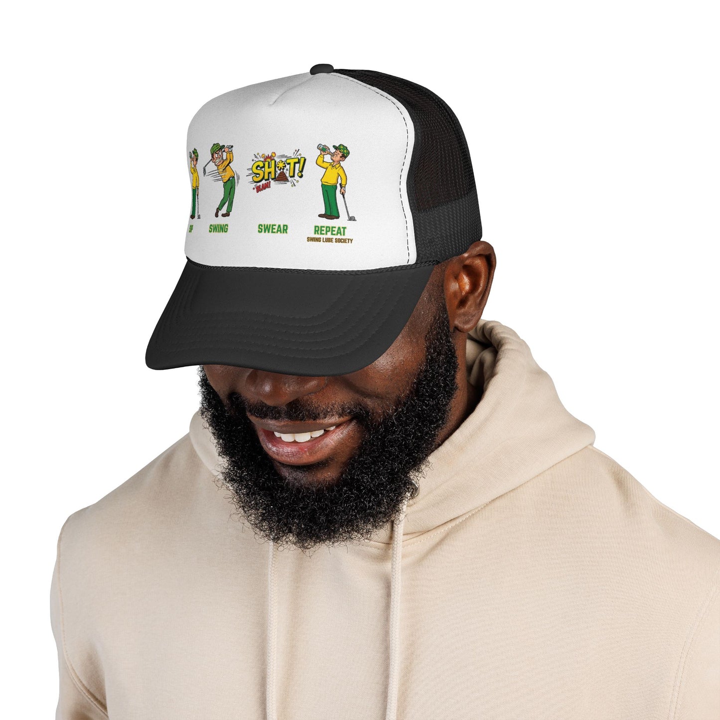 Sip, Swing, Swear, Repeat Trucker Hat - Swing Lube Society Statement Headwear