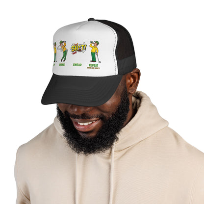 Sip, Swing, Swear, Repeat Trucker Hat - Swing Lube Society Statement Headwear