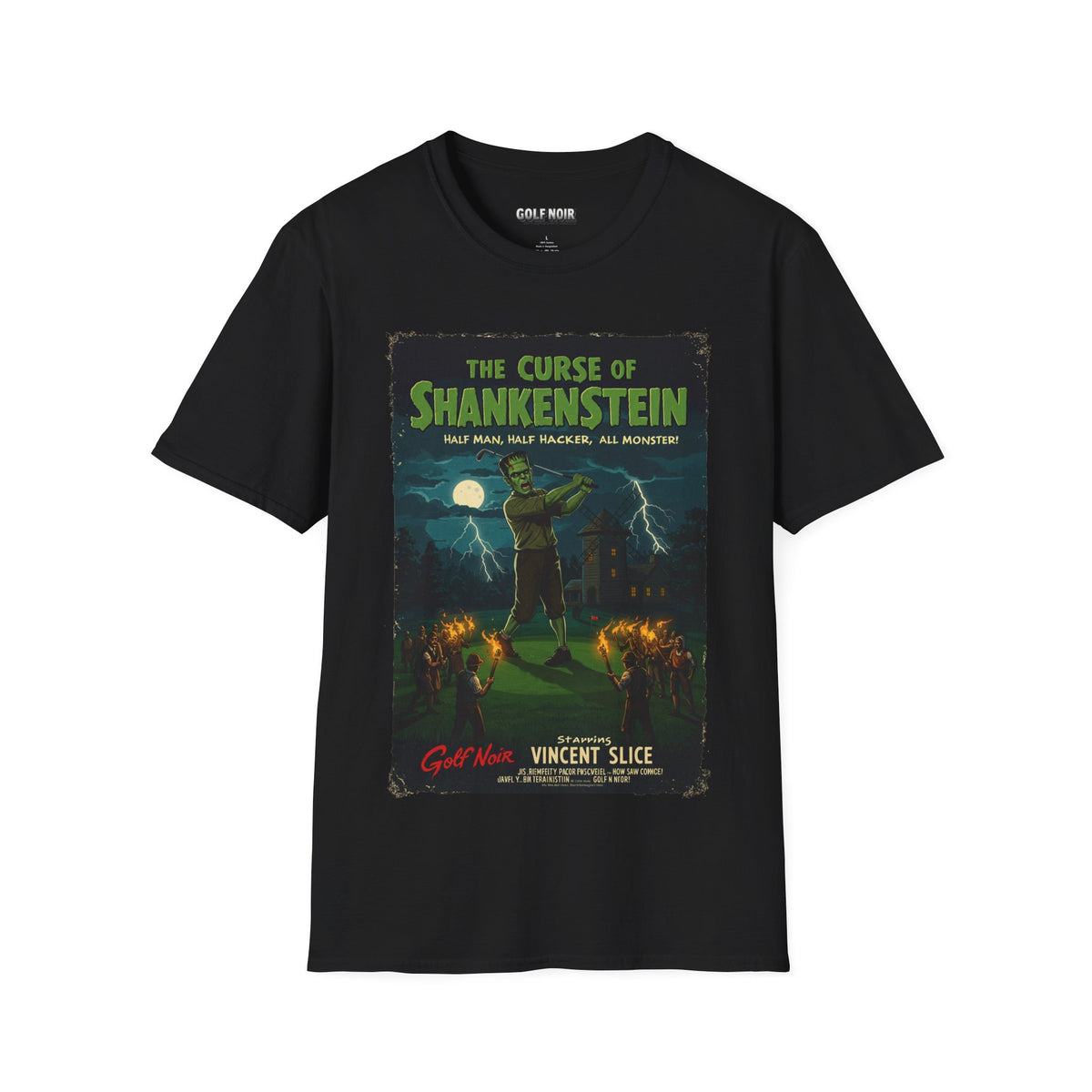THE CURSE OF SHANKENSTEIN T-Shirt - Starring VINCENT SLICE - Golf Noir Signature Apparel