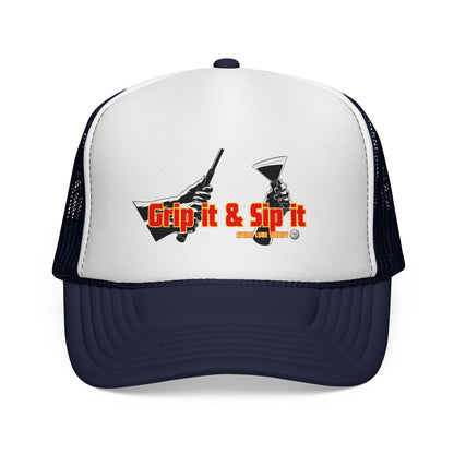 Grip It & Sip It Trucker Cap – Swing Lube Society Headwear