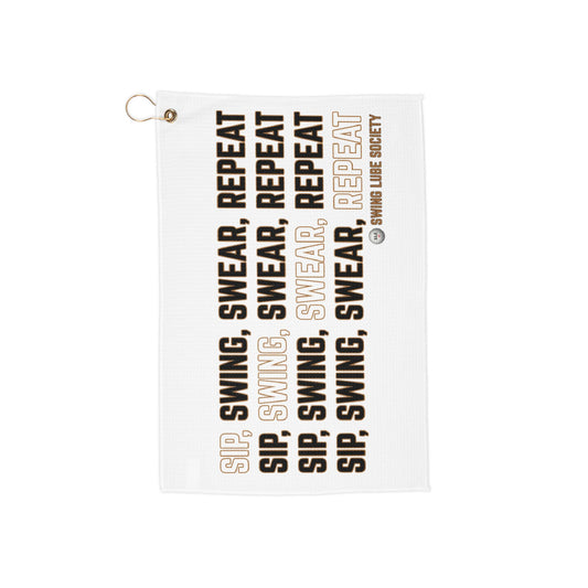"Sip, Swing, Swear, Repeat" Swing Lube Society Trademark Towel