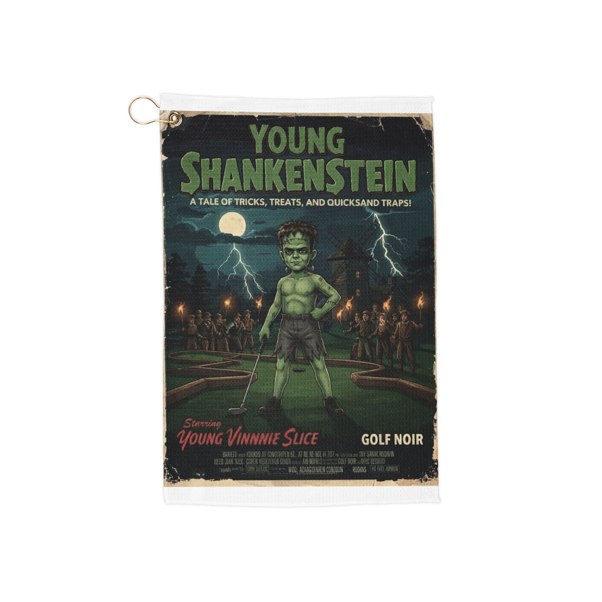 Young Shankenstein Golf Towel — Golf Noir Vintage Horror Movie Poster Design