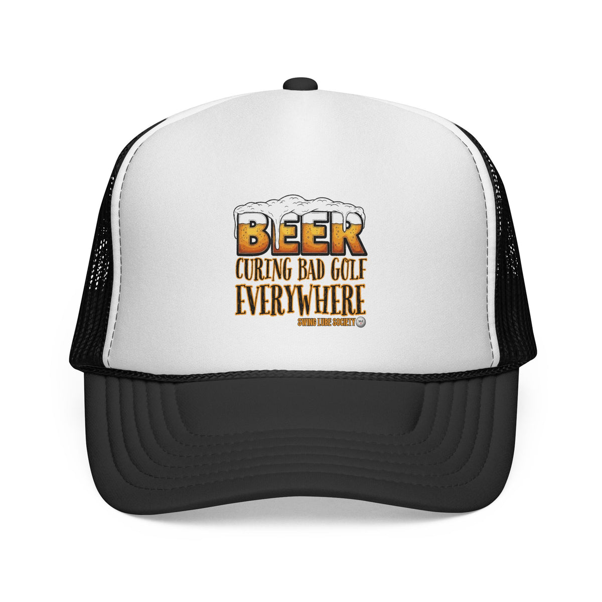 Beer Curing Bad Golf Everywhere Trucker Cap — Swing Lube Society Headwear