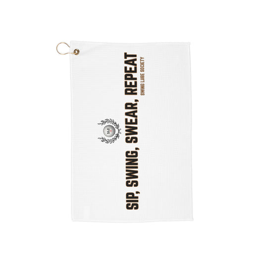 SIP, SWING, SWEAR, REPEAT Golf Towel - Swing Lube Society Trademark Towel