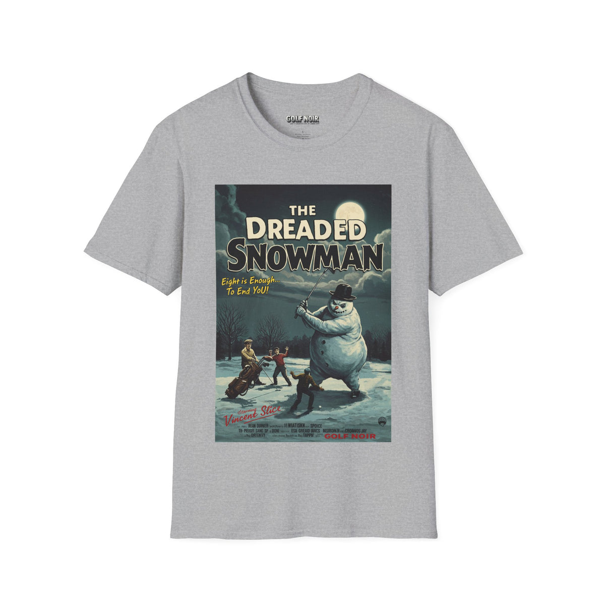 THE DREADED SNOWMAN T-Shirt - Starring VINCENT SLICE- Golf Noir Signature Apparel