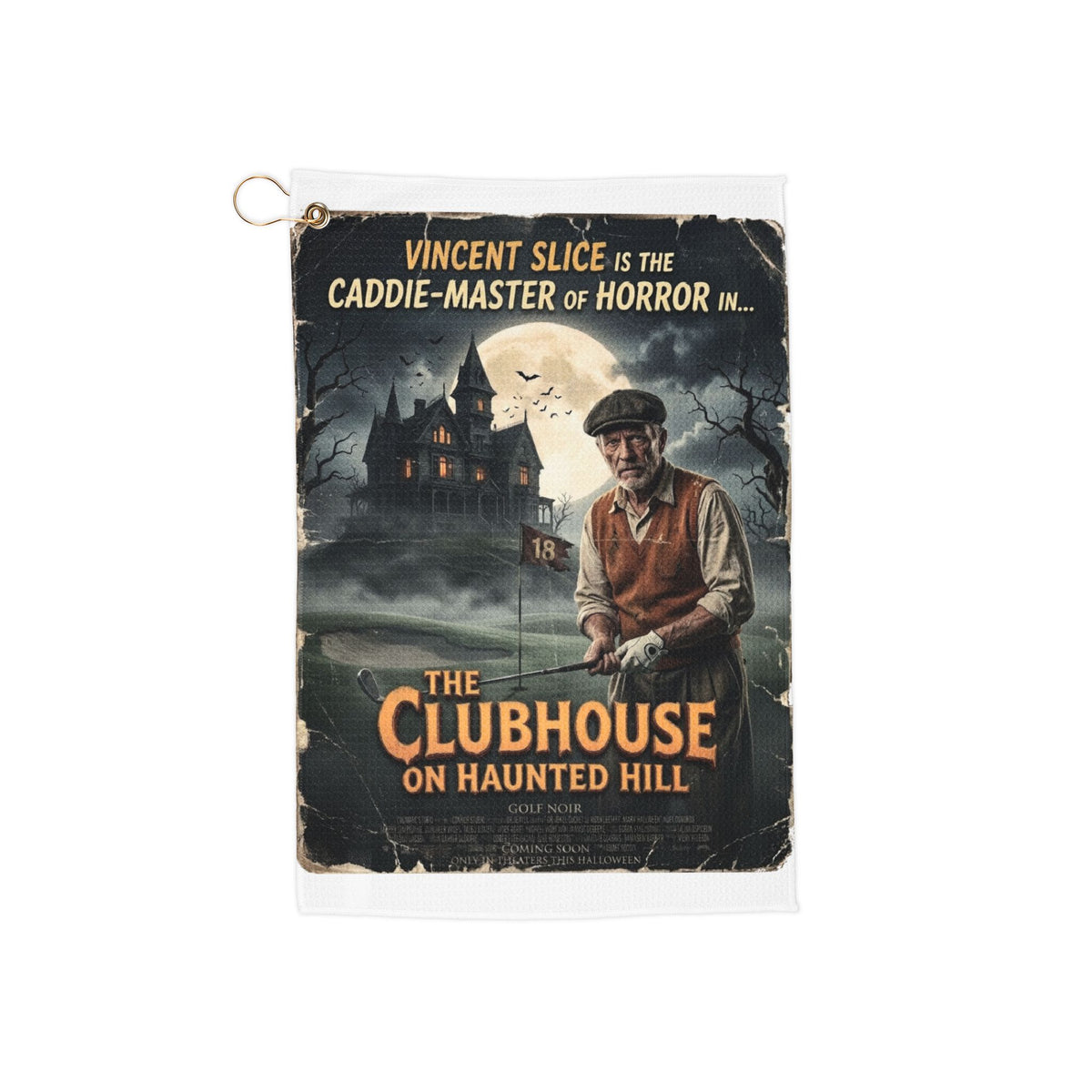 The Clubhouse on Haunted Hill Golf Towel — Starring Vincent Slice of Golf Noir