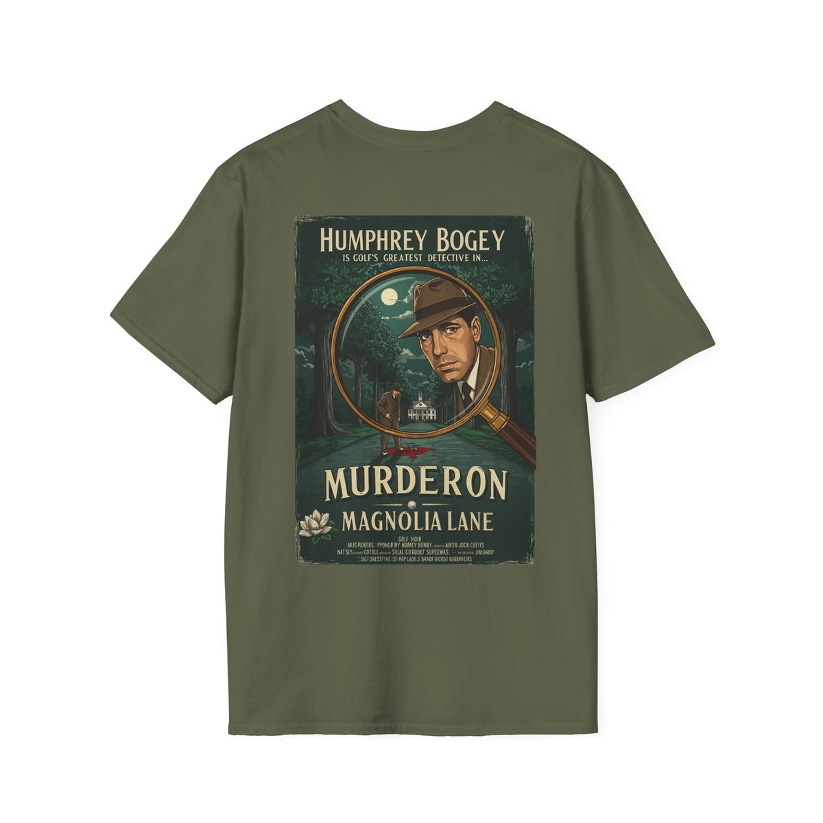 MURDER ON MAGNOLIA LANE T-Shirt - Starring HUMPHREY BOGEY- Golf Noir Signature Apparel