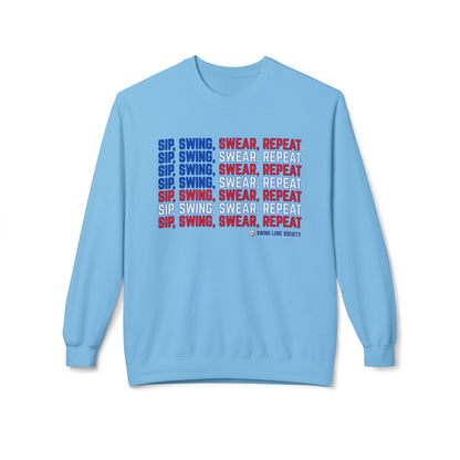 "Sip, Swing, Swear, Repeat" Crewneck - Swing Lube Society Signature Apparel
