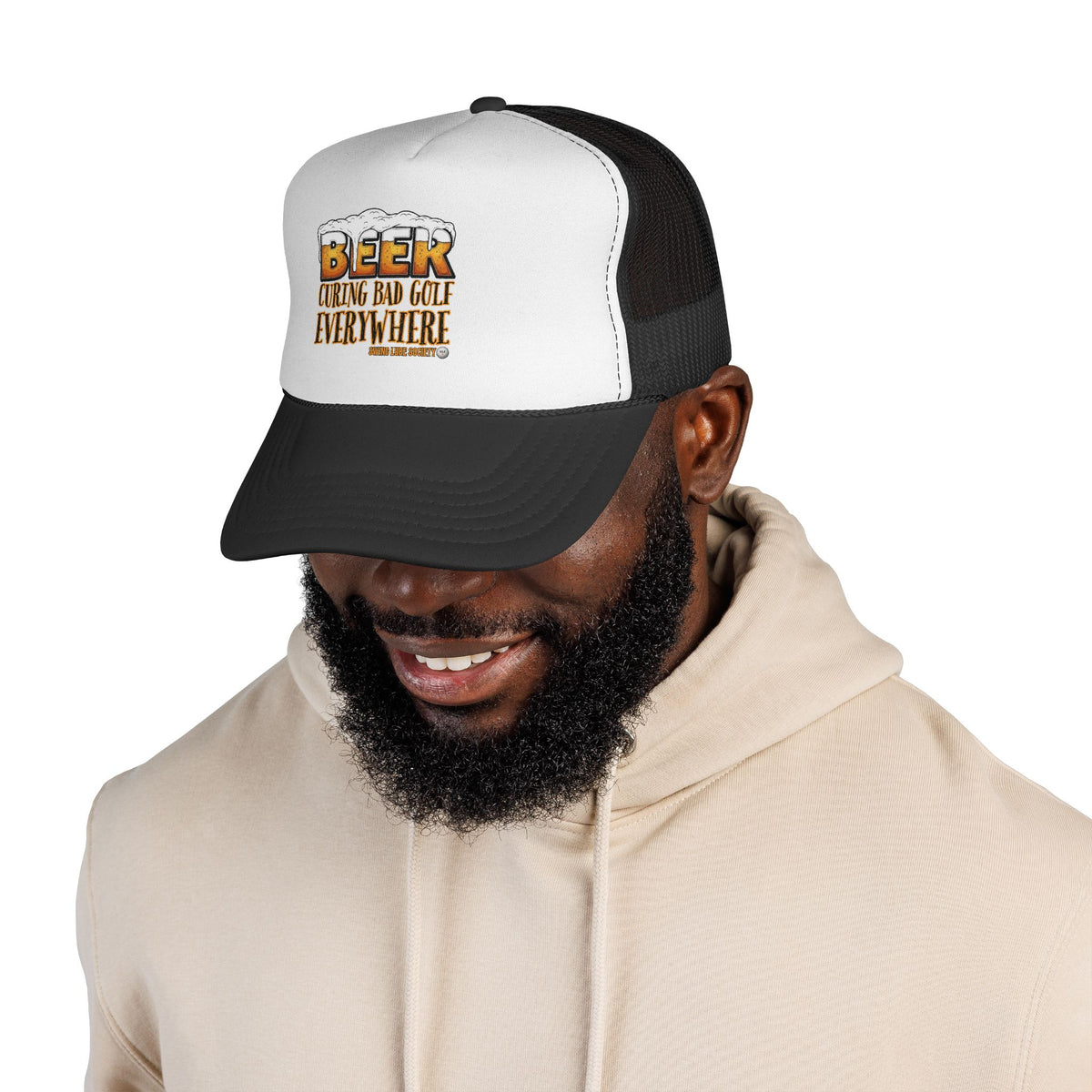 Beer Curing Bad Golf Everywhere Trucker Cap — Swing Lube Society Headwear