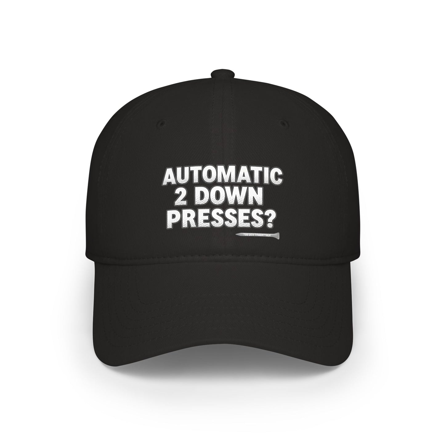 Automatic 2 Down Presses? Low Profile Golf Hat — Tee Box Trash Talk Signature Headwear
