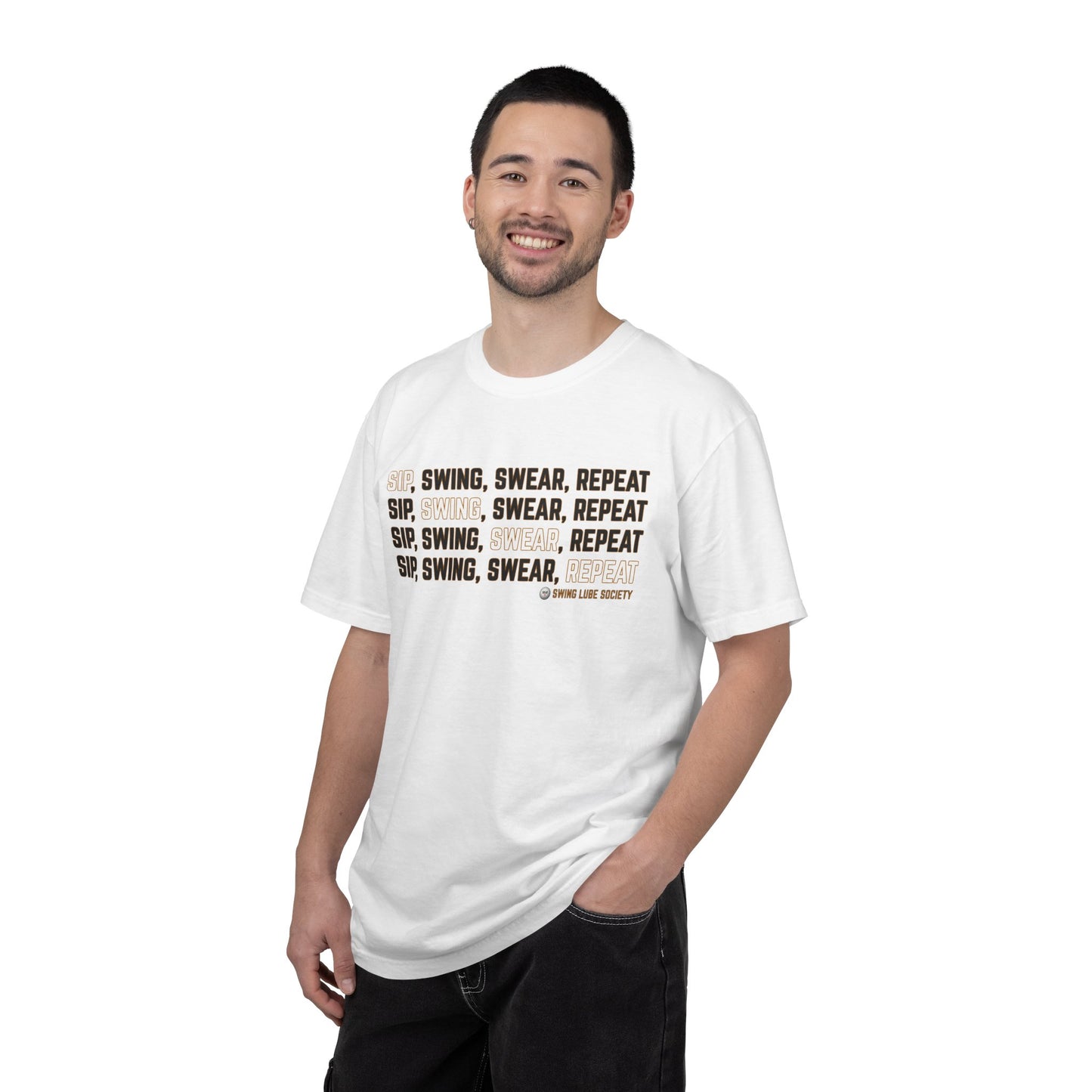 "Sip, Swing, Swear, Repeat" T-Shirt - Swing Lube Society Signature Apparel