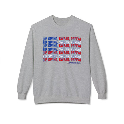"Sip, Swing, Swear, Repeat" Crewneck - Swing Lube Society Signature Apparel