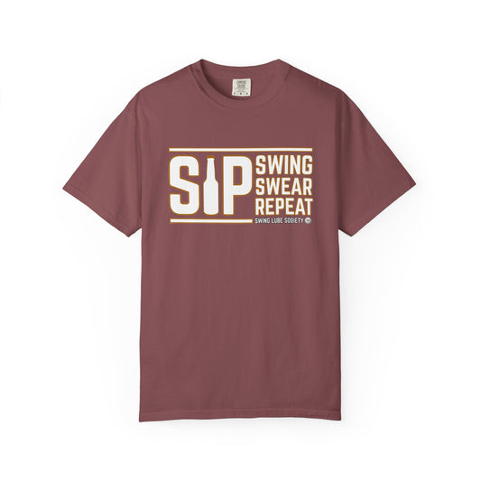 Sip Swing Swear Repeat T-Shirt — Swing Lube Society Signature Apparel