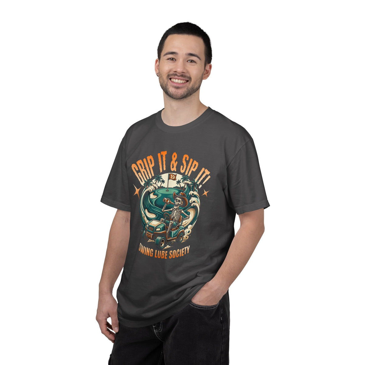 Grip It & Sip it! T-Shirt - Swing Lube Society Signature Apparel