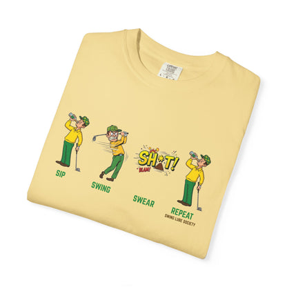 "Sip, Swing, Swear, Repeat" Golf T‑Shirt - Swing Lube Society Signature Apparel