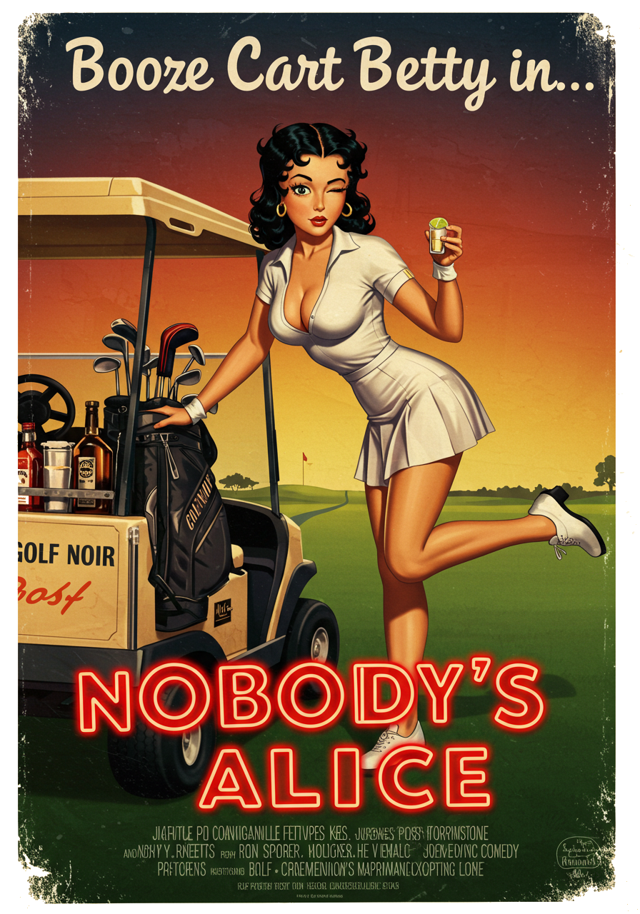 NOBODY'S ALICE T-Shirt - Starring BOOZE CART BETTY - Golf Noir Signature Apparel