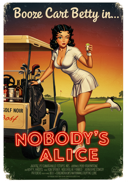 NOBODY'S ALICE T-Shirt - Starring BOOZE CART BETTY - Golf Noir Signature Apparel