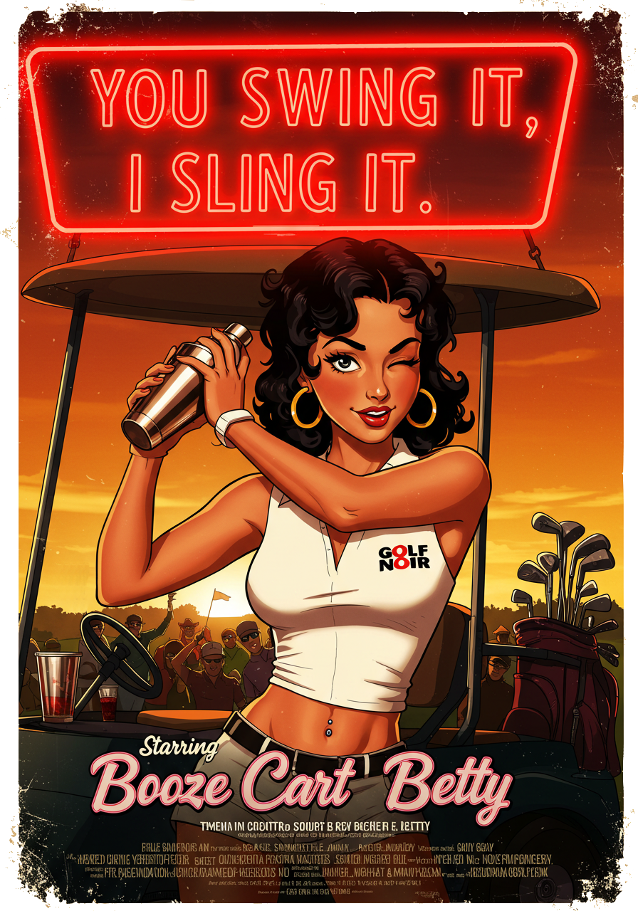 YOU SWING IT, I SLING IT T-Shirt - Starring BOOZE CART BETTY - Golf Noir Signature Apparel