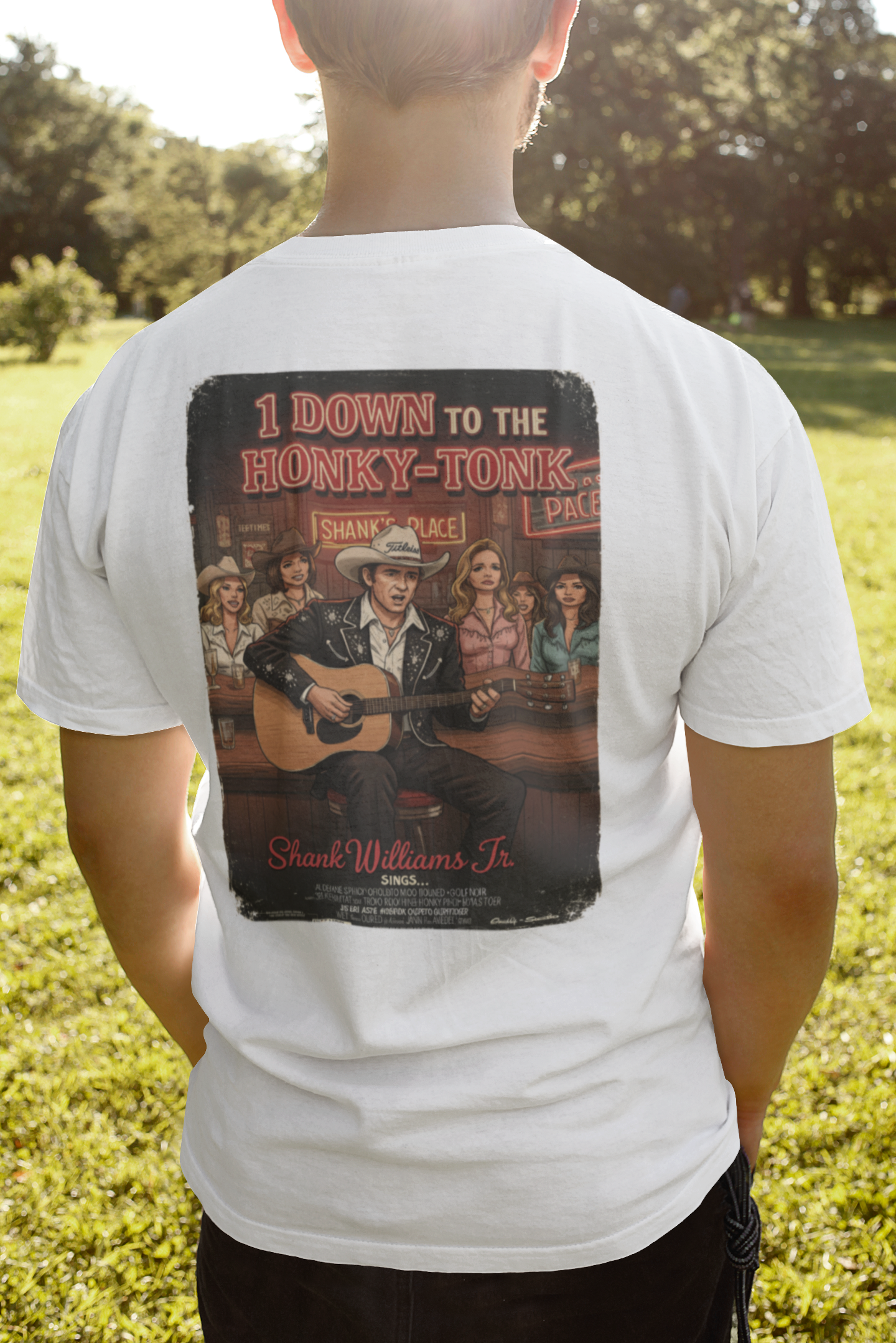 1 DOWN TO THE HONKY-TONK T-Shirt - Starring SHANK WILLIAMS JR.- Golf Noir Signature Apparel