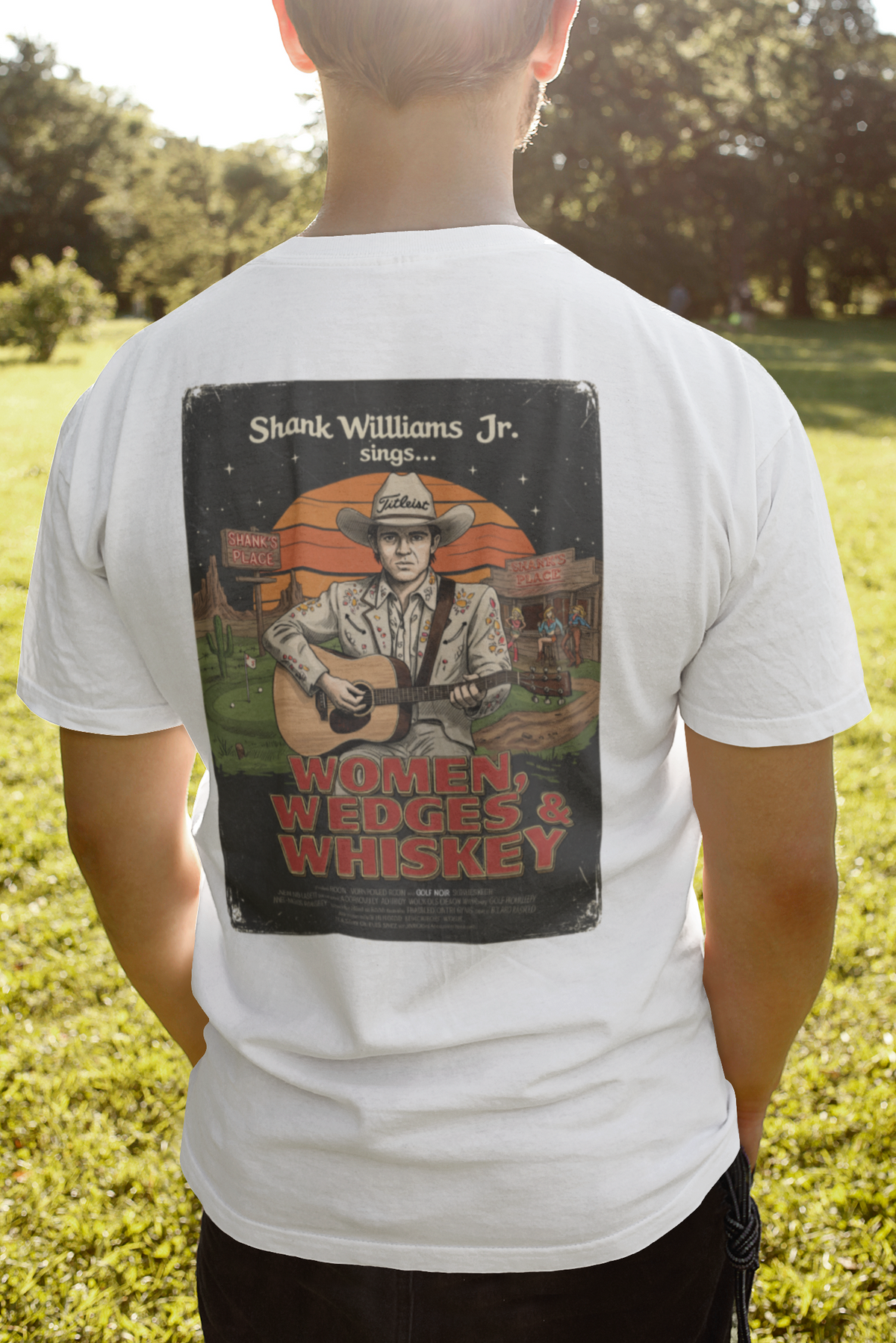 WOMEN, WEDGES, & WHISKEY T-Shirt - Starring SHANK WILLIAMS JR.- Golf Noir Signature Apparel
