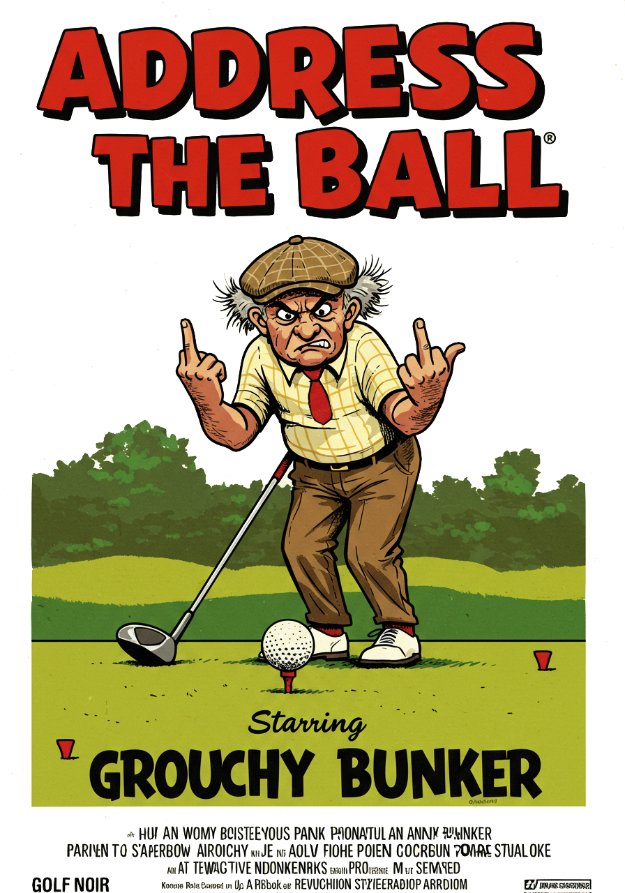 ADDRESS THE BALL T-Shirt - Starring GROUCHY BUNKER- Golf Noir Signature Apparel