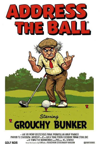 ADDRESS THE BALL T-Shirt - Starring GROUCHY BUNKER- Golf Noir Signature Apparel