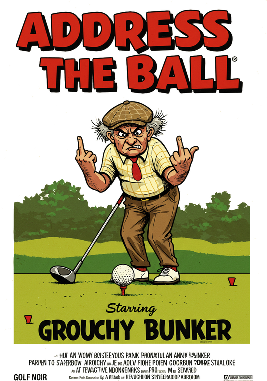 ADDRESS THE BALL T-Shirt - Starring GROUCHY BUNKER- Golf Noir Signature Apparel
