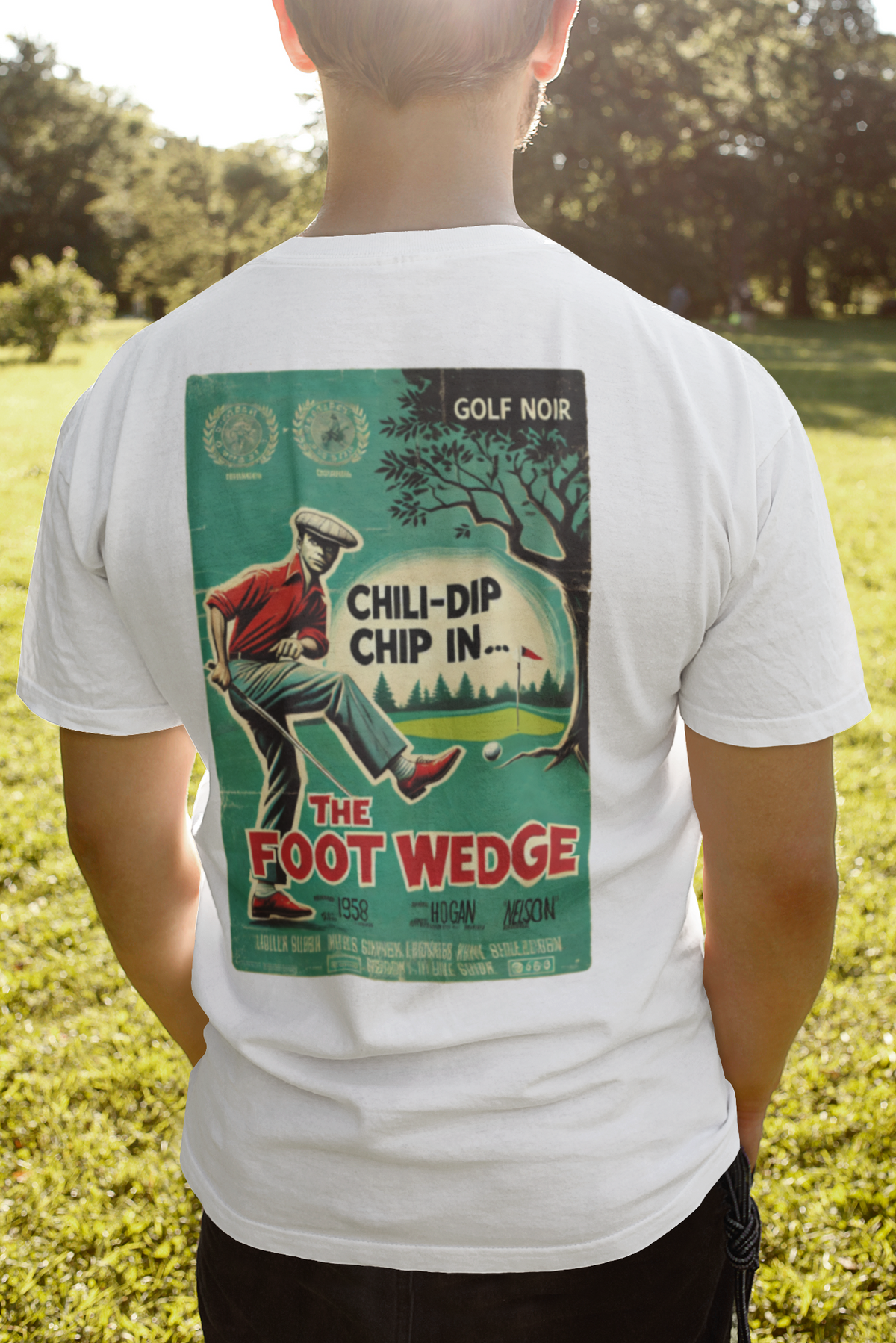 THE FOOT WEDGE T-Shirt - Starring CHILI-DIP CHIP - Golf Noir Signature Apparel