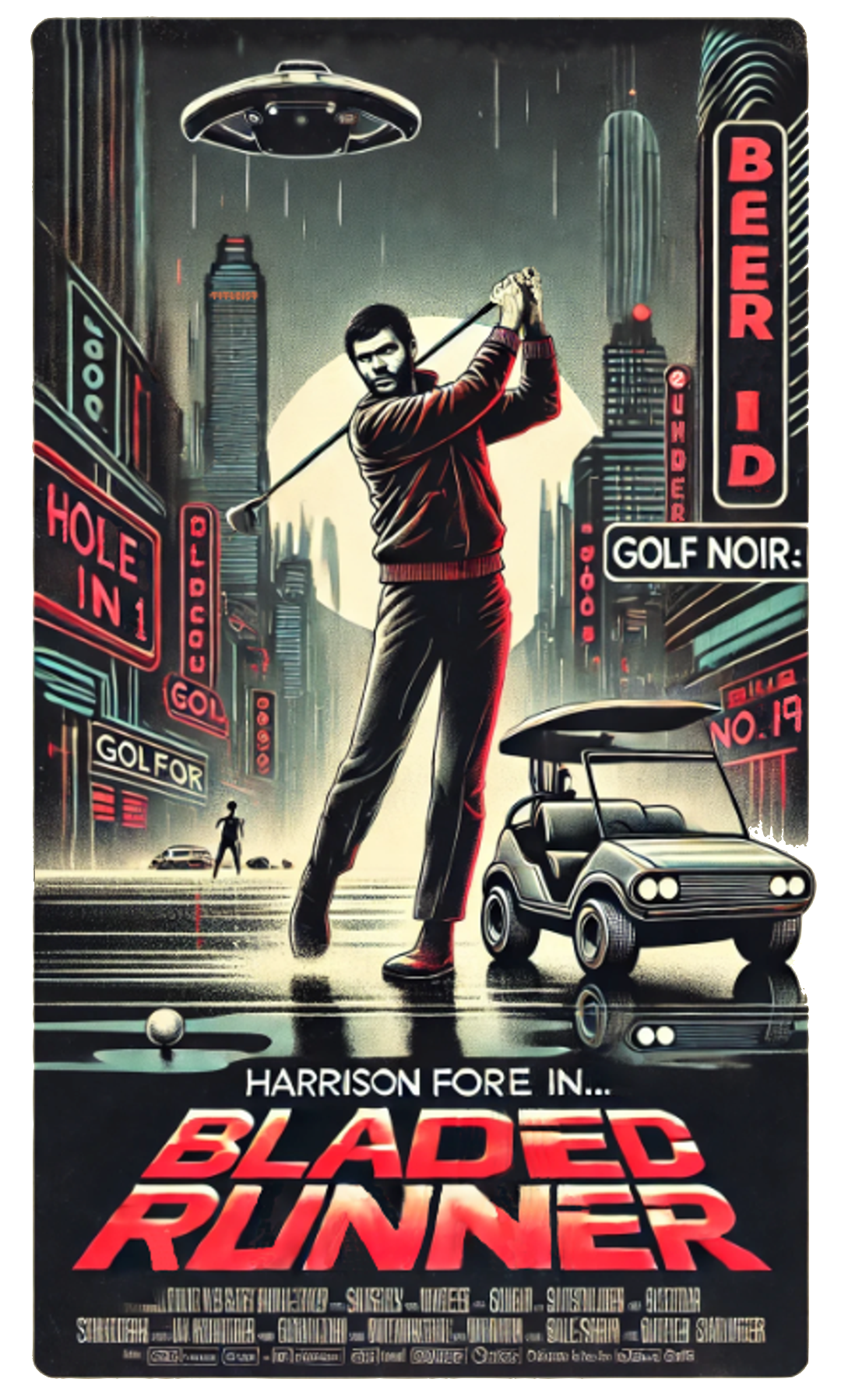 BLADED RUNNER T-Shirt - Starring HARRISON FORE- Golf Noir Signature Apparel
