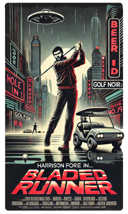 BLADED RUNNER T-Shirt - Starring HARRISON FORE- Golf Noir Signature Apparel