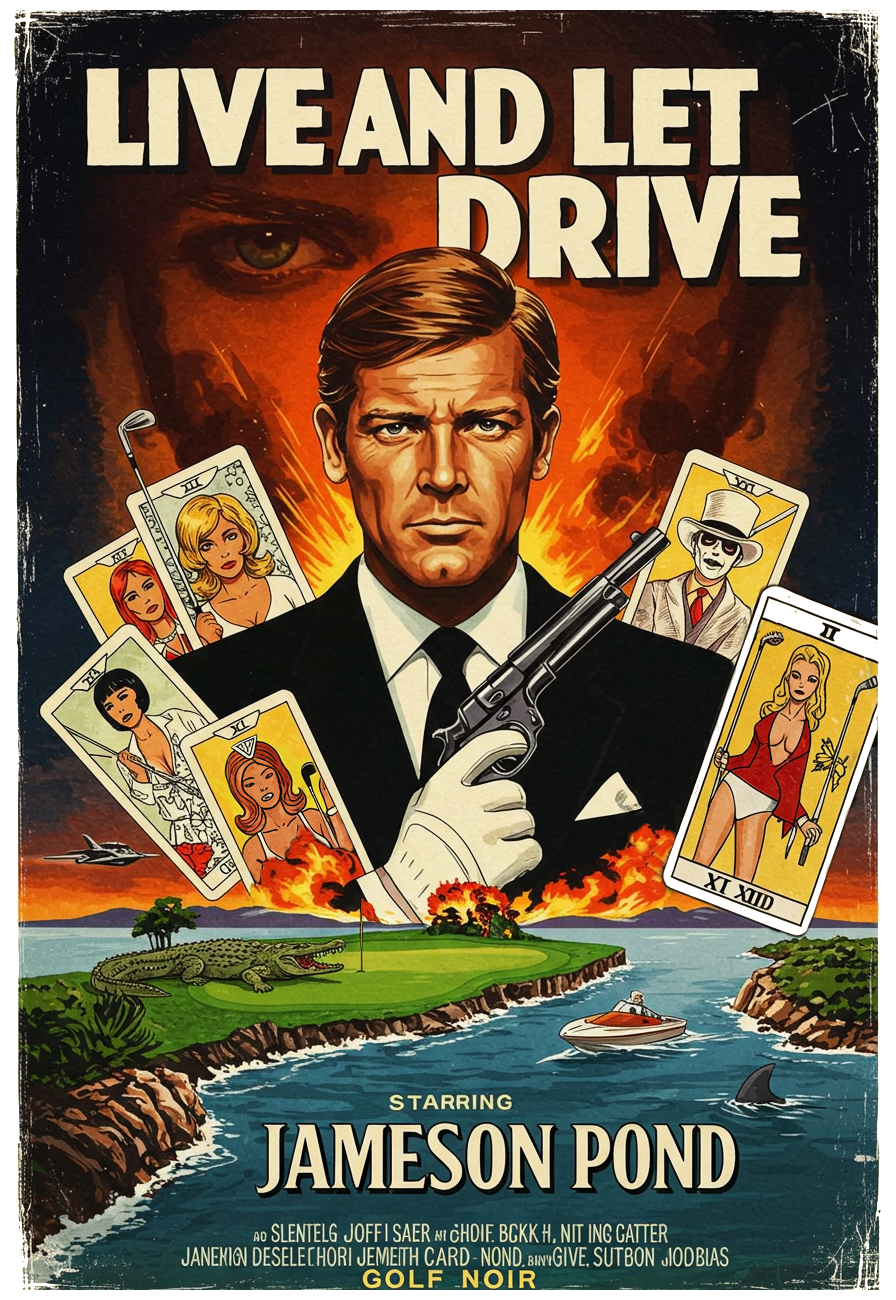 LIVE AND LET DRIVE T-Shirt - Starring JAMESON POND - Golf Noir Signature Apparel