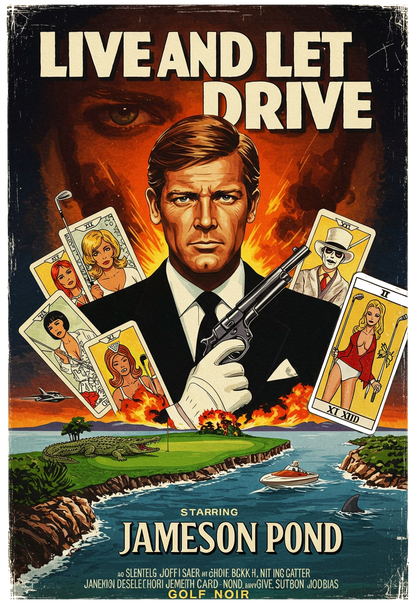 LIVE AND LET DRIVE T-Shirt - Starring JAMESON POND - Golf Noir Signature Apparel