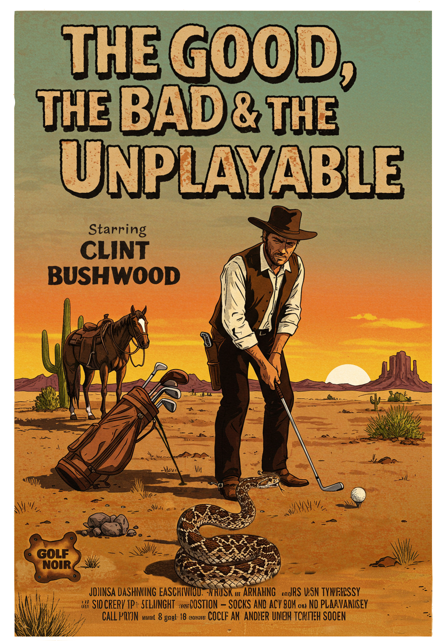 THE GOOD, THE BAD, & THE UNPLAYABLE T-Shirt - Starring CLINT BUSHWOOD - Golf Noir Signature Apparel