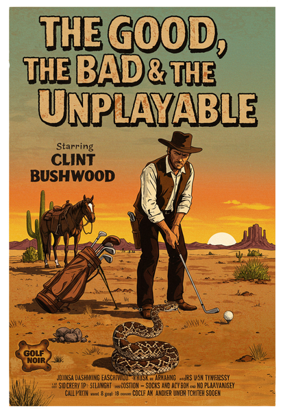 THE GOOD, THE BAD, & THE UNPLAYABLE T-Shirt - Starring CLINT BUSHWOOD - Golf Noir Signature Apparel