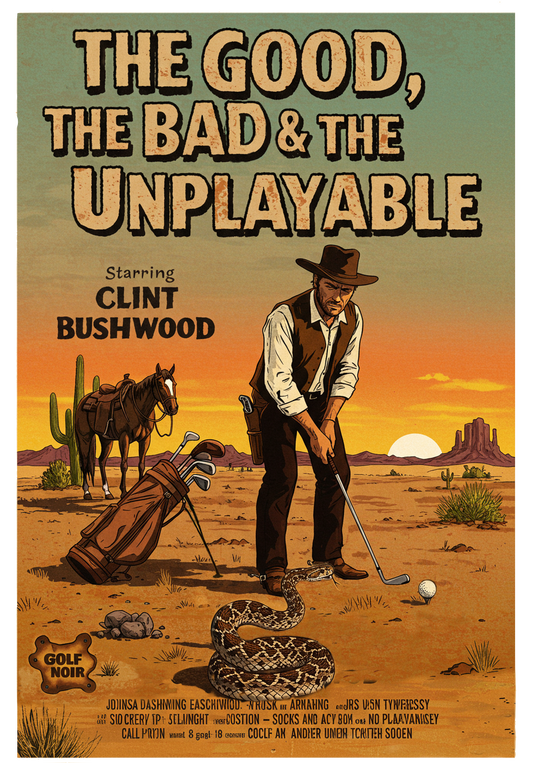 THE GOOD, THE BAD, & THE UNPLAYABLE T-Shirt - Starring CLINT BUSHWOOD - Golf Noir Signature Apparel