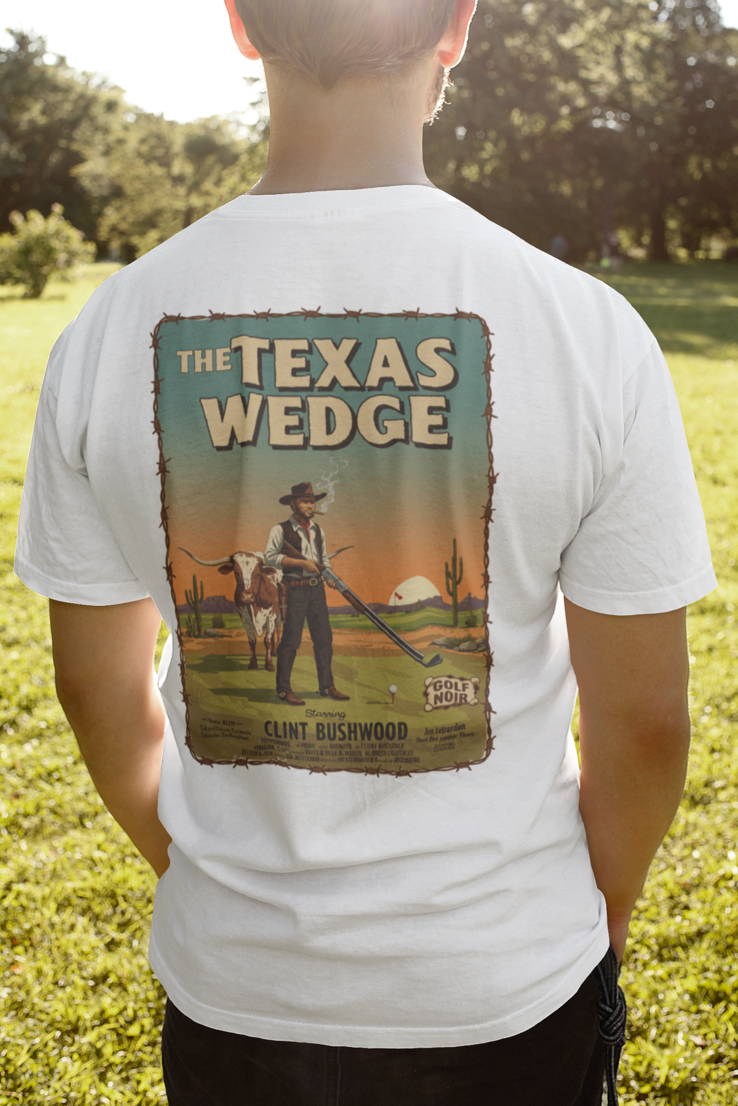 THE TEXAS WEDGE T-Shirt - Starring CLINT BUSHWOOD - Golf Noir Signature Apparel