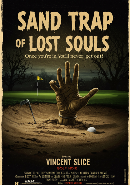 SAND TRAP OF LOST SOULS T-Shirt - Starring VINCENT SLICE - Golf Noir Signature Apparel